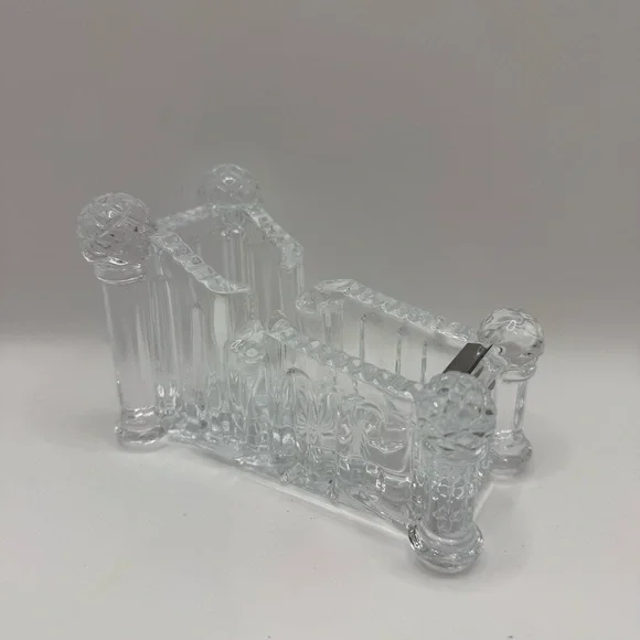 Vintage Clear Glass Lead Crystal Tape Dispenser Desk Accessory - Picture 1 of 8
